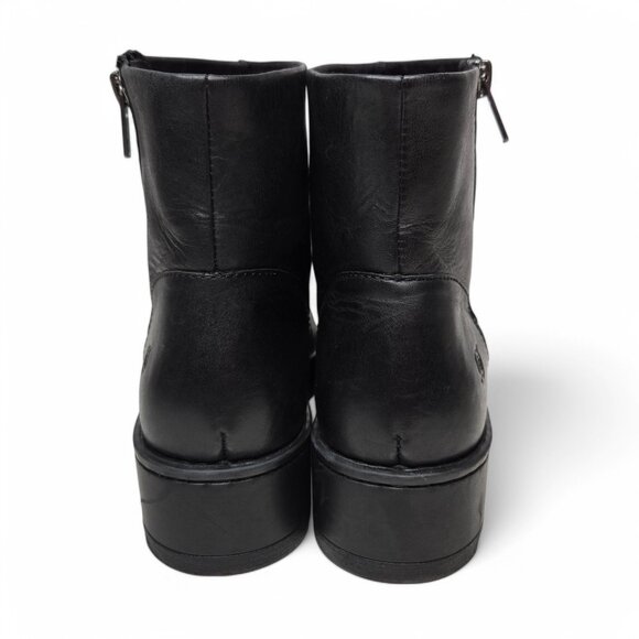 Born Chunky Black Leather Zip Side Booties Women's Goth Minimalist Grunge Punk 7 - Picture 6 of 9